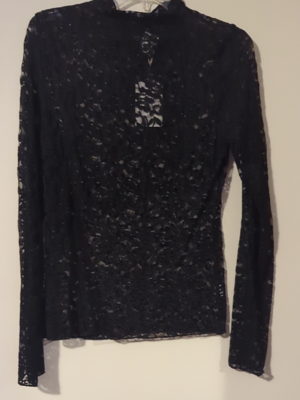 Very J Black Sheer Lace Long Sleeve Top with Keyhole